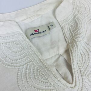 ~ Vineyard Vines XS Blouse Linen Cotton Beaded White Ivory Split Sleeve Hem*